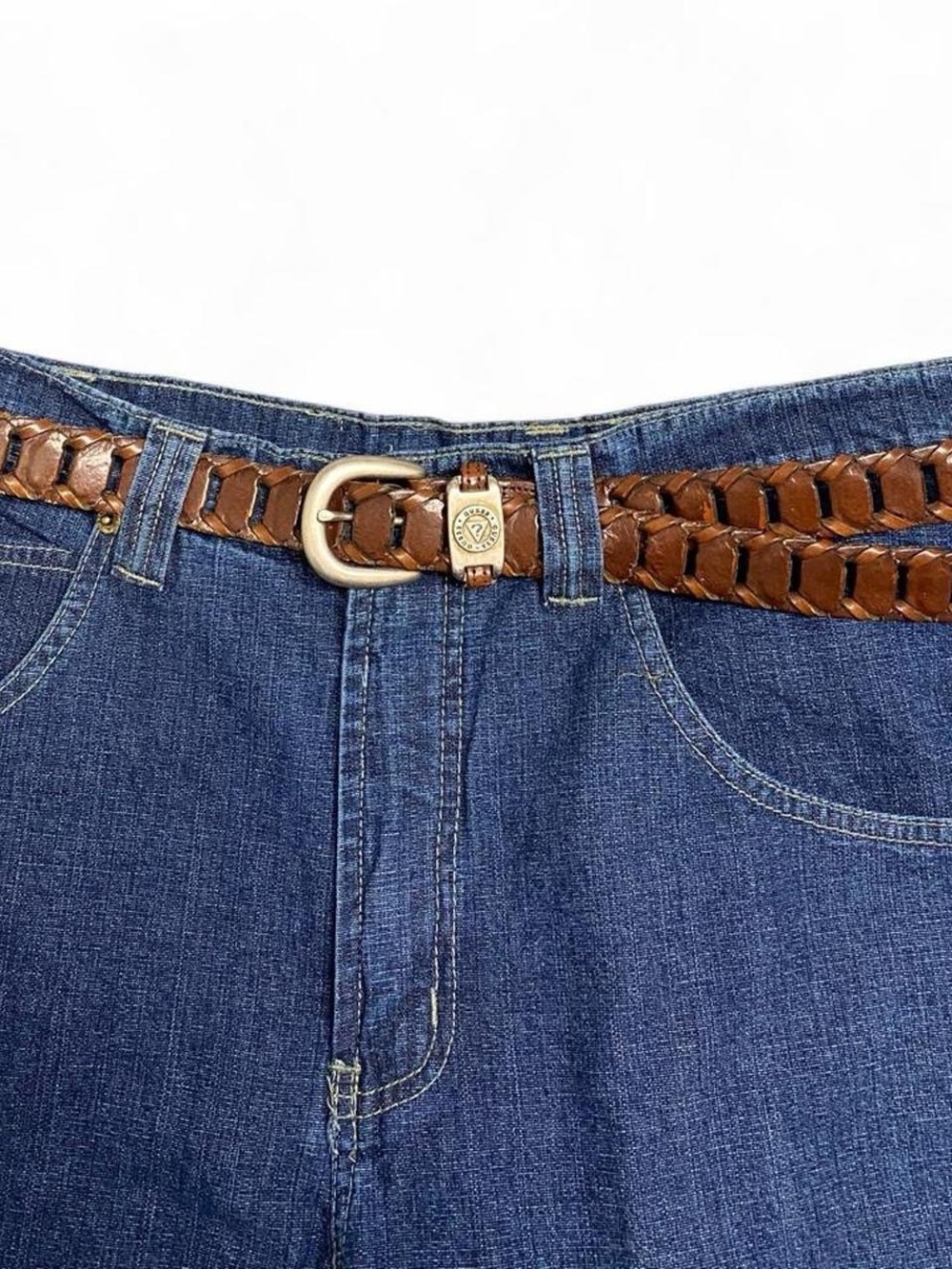 vintage guess brown and silver multi hole leather belt